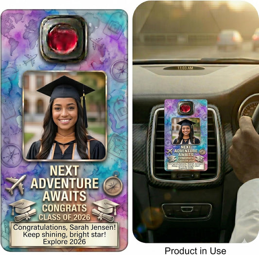 Custom Photo Car Air Vent Holder Clip - Personalized Double Sided Picture Frame Insert Base - Two Sided Gift for Proud Mom Dad Graduate Vehicle Display