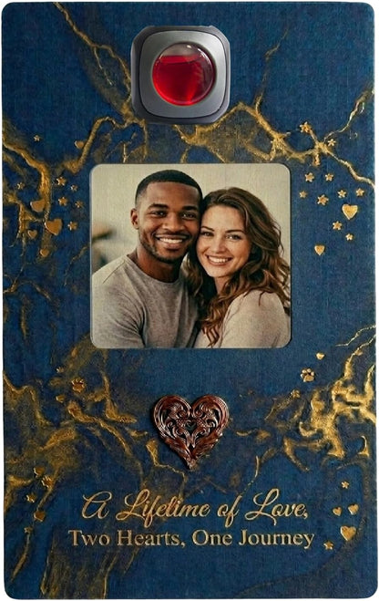 Double-Sided Custom Photo Car Accessory Hang Tag – Velvet Swirl Collection, Personalized Couple Picture Front with Custom Text Back, Gold & Deep Blue Marble Keepsake Gift