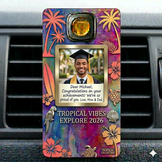 Custom Photo Car Air Freshener Holder Vent Clip - Personalized Double Sided Picture Frame Insert Base - Two Sided Gift for Proud Mom Dad Graduate