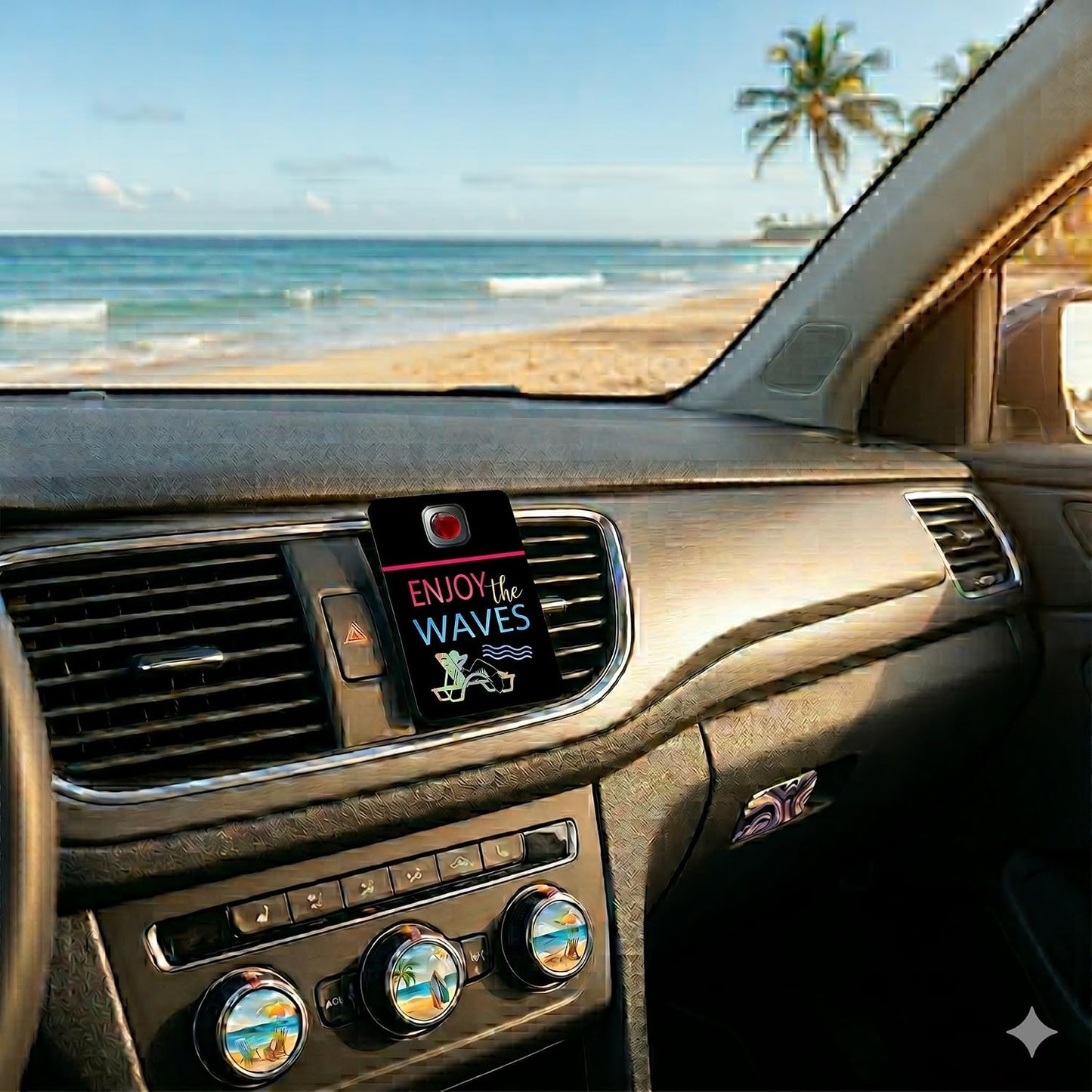 Car Vent Accessory Card Beach Collection – Decorative Car Card Insert, Enjoy the waves – Summer Vacation and Tropical Styling Automotive Accessories Gift