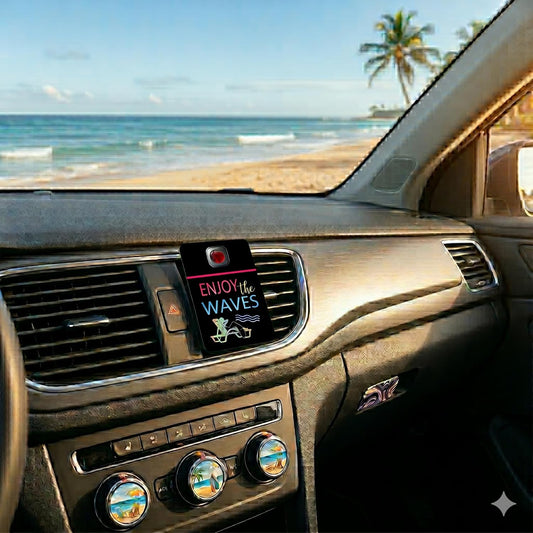 Car Vent Accessory Card Beach Collection – Decorative Car Card Insert, Enjoy the waves – Summer Vacation and Tropical Styling Automotive Accessories Gift