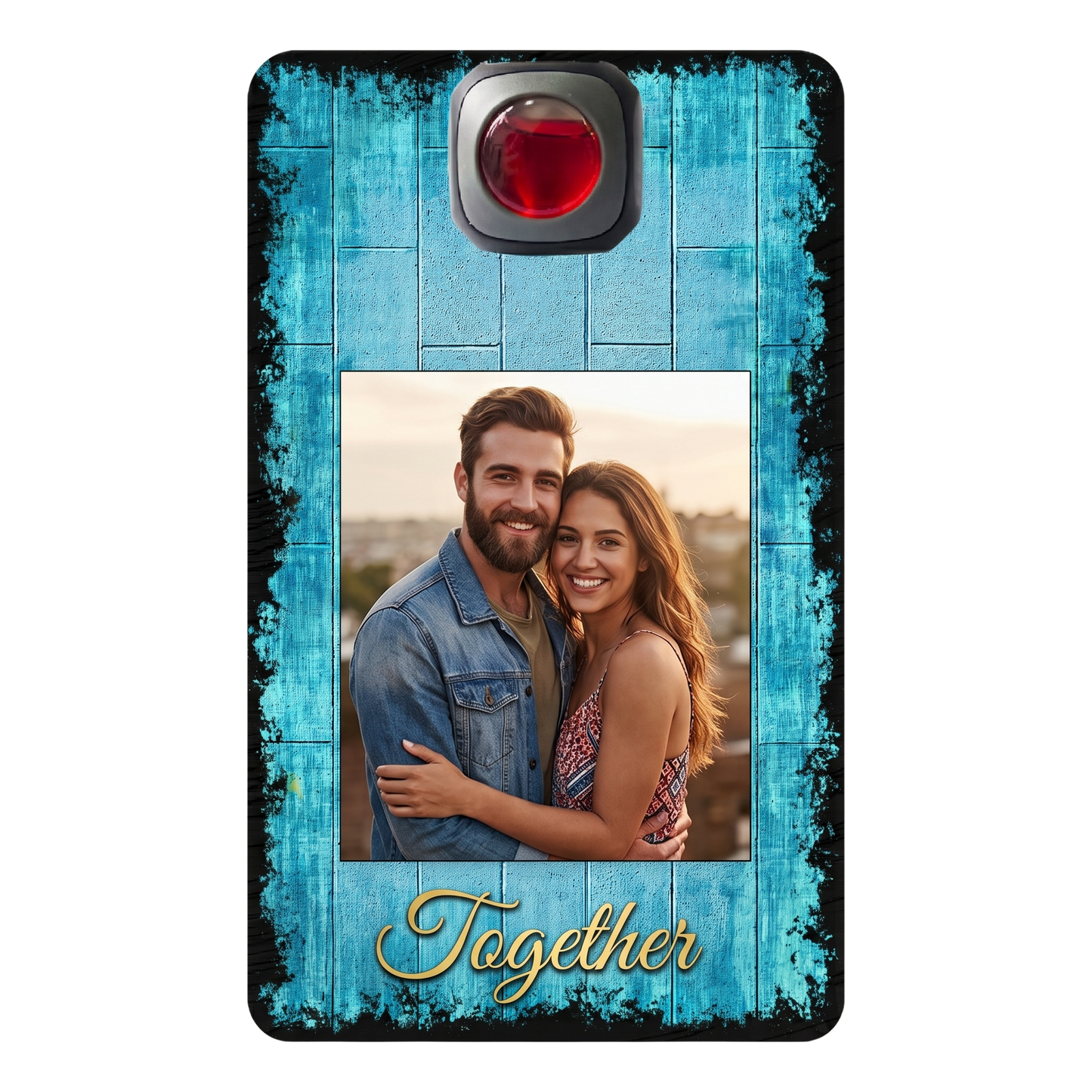 Custom Photo Car Air Freshener - Personalized Vent Clip Card Freshener with Rustic Blue Wood