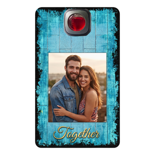 Custom Photo Car Air Freshener - Personalized Vent Clip Card Freshener with Rustic Blue Wood